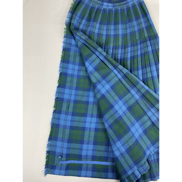 Al Jean Canada Pure Wool Tartan Wrap Kilt Skirt Vintage Size 8 Lite Blue Green - Picture 5 of 16